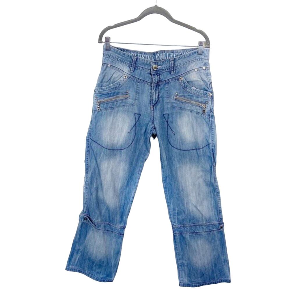 Bonardi Jeans Women's Blue Mid Wash Mid Rise Distressed Straight  Size 30 x 34